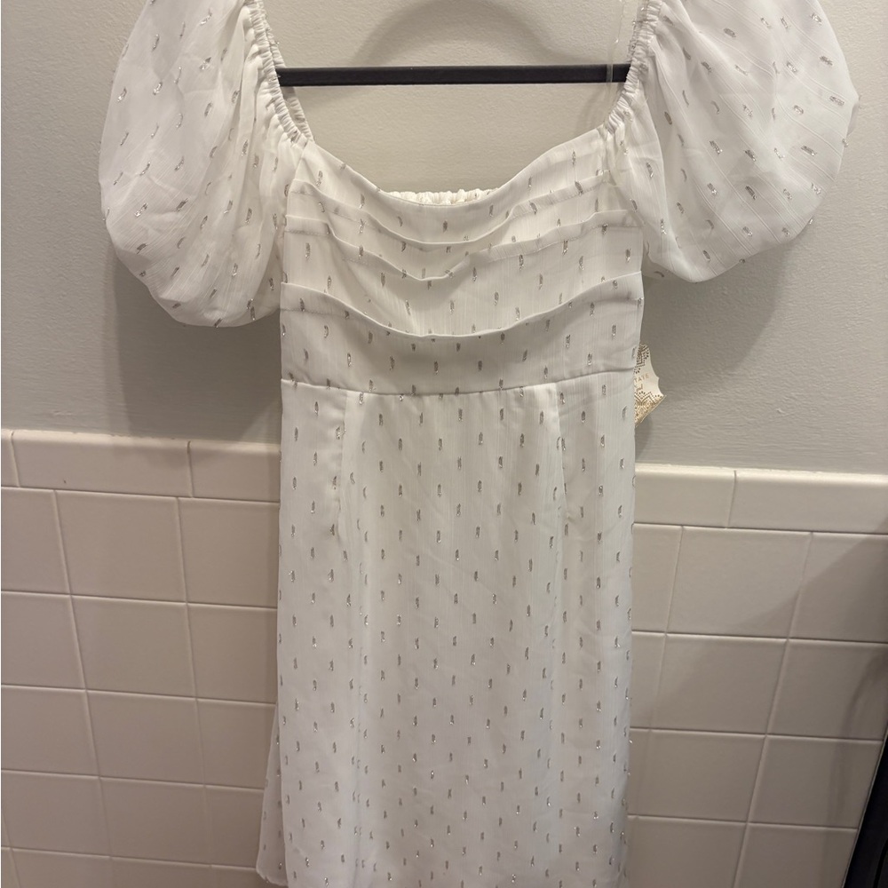 Altar'd State White Mini Dress with Puff Sleeves